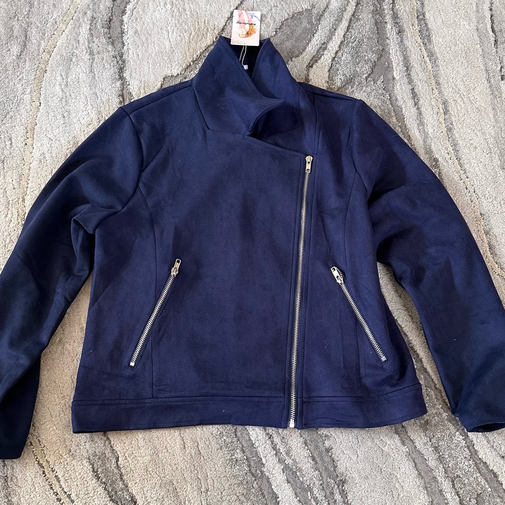 Navy Blue Asymmetrical Zip Jacket